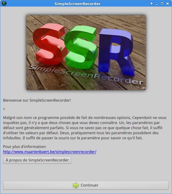 Accueil de SimpeScreenRecorder