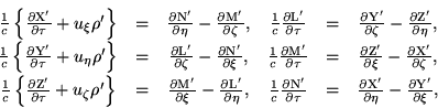 \begin{displaymath}\begin{array}{cccccc}\frac{1}{c}\left\{\frac{\partial \rm X'......l \eta} - \frac{\partial \rm Y'}{\partial \xi}, \\\end{array}\end{displaymath}