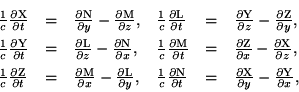 \begin{displaymath}\begin{array}{llllll}\frac{1}{c}\frac{\partial \rm X}{\parti......{\partial y}-\frac{\partial \rm Y}{\partial x}, \\\end{array}\end{displaymath}