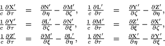 \begin{displaymath}\begin{array}{cccccc}\frac{1}{c}\frac{\partial \rm X'}{\part......l \eta} - \frac{\partial \rm Y'}{\partial \xi}. \\\end{array}\end{displaymath}